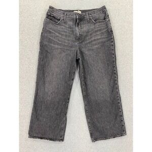 Madewell The Perfect Vintage Women's 32 Black Jeans Denim Cotton Crop Wide Leg
